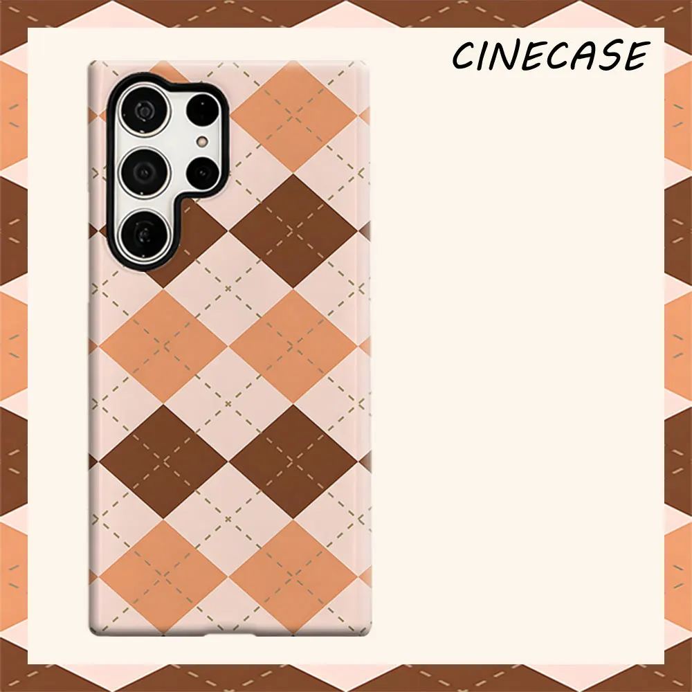 Warm Neutral Argyle For Samsung Galaxy S26 S25 S24 A56 A36 Dual Layer Luxury Fashion Full Lens Protective Case