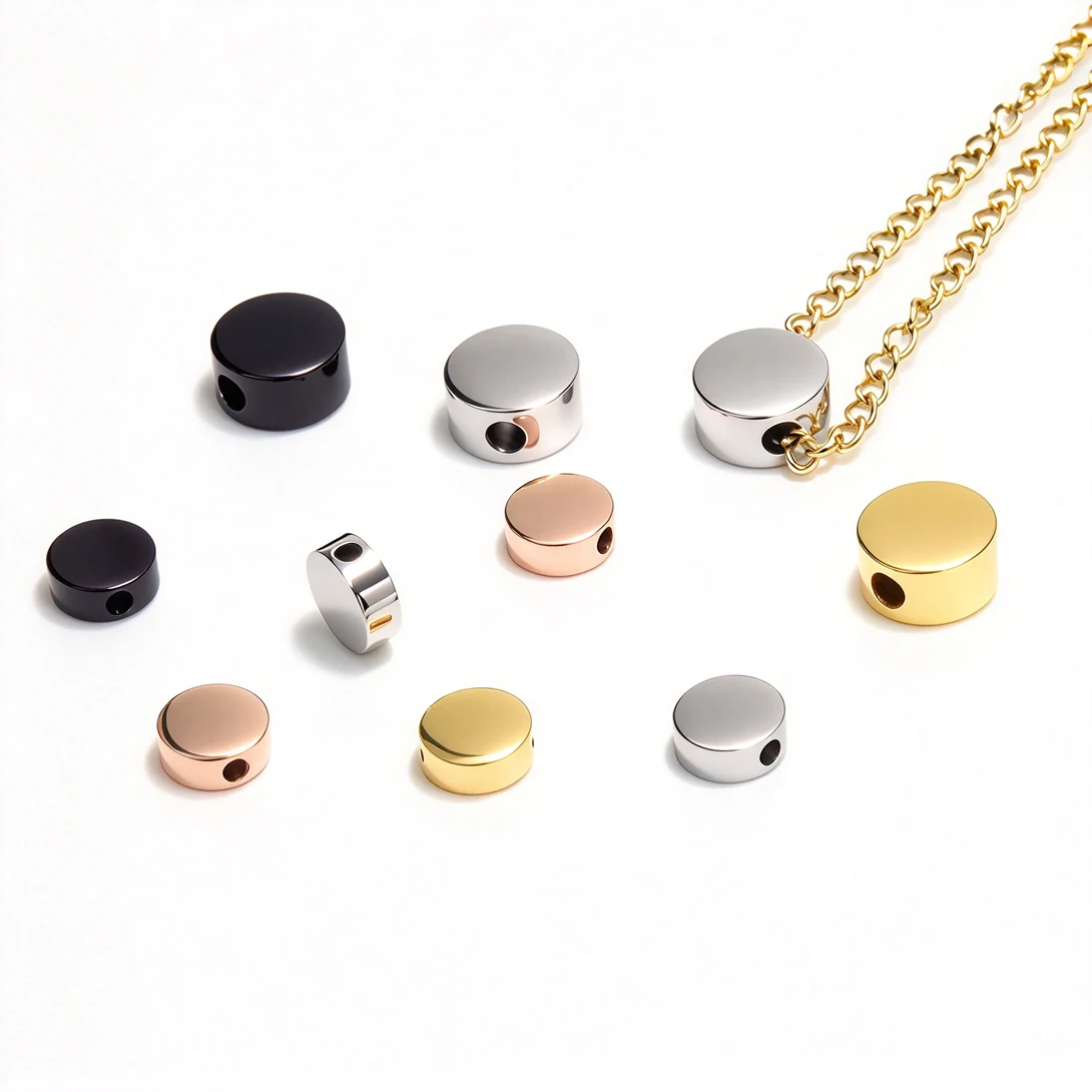 30Pcs Stainless Steel Flat Round Disc Spacer Beads Mirror Polished PVD Bead for DIY Permanent Bracelet Necklace Jewelry Making