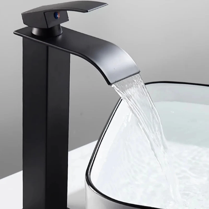 Black Waterfall Bathroom Faucet Single Handle Vanity Sink Mixer Hot and Cold Water Luxury Deck Mount Faucet Basin Mixer Tap