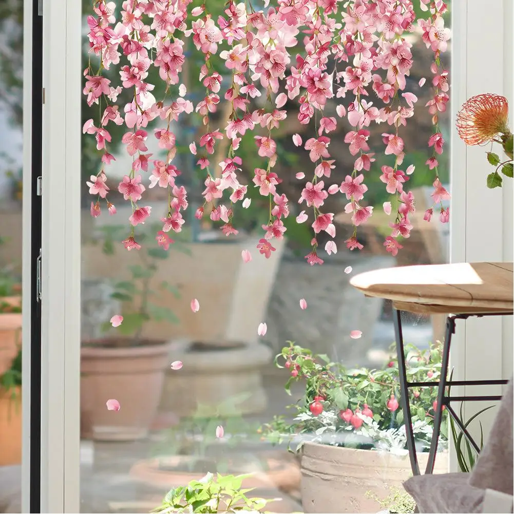 Flower Window Clings Hanging Vine Floral Glass Sticker Waterproof Fallen Vine Stickers For Bedroom Restroom Doors DIY Decoration