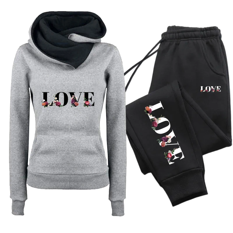 Hochwertiger Damen-Trainingsanzug mit Liebesdruck, lässiger Kapuzenpullover, Sweatshirts, Outdoor-Sport-Joggingkleidung, Herbst-Winter-Mode, Sportbekleidung – Detail 4