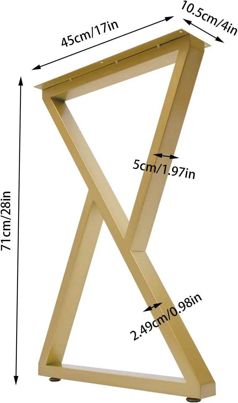 Pieds de Table en Métal Robustes, Industriel, Paire de 2 Meubles Modernes, Finition Or, Table Basse de Cuisine, Robuste, 28 Pouces