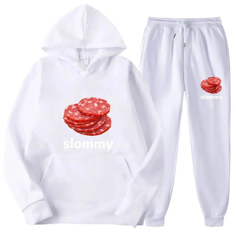 طقم هوديي سويت شيرت وسروال كاجوال مطبوع عليه سلامي أبيض للرجال والنساء، طقم ملابس منزلية مريحة