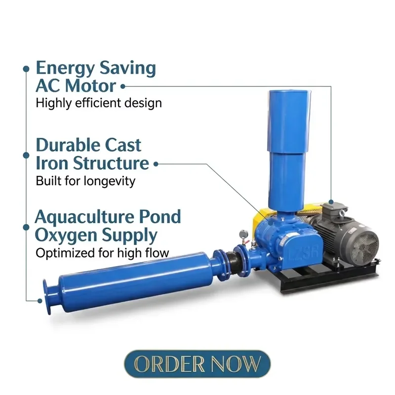 Energy Saving AC Electric Three Leaf Roots Blower Cast Iron Fish Pond Aerator for Aquaculture Oxygenation