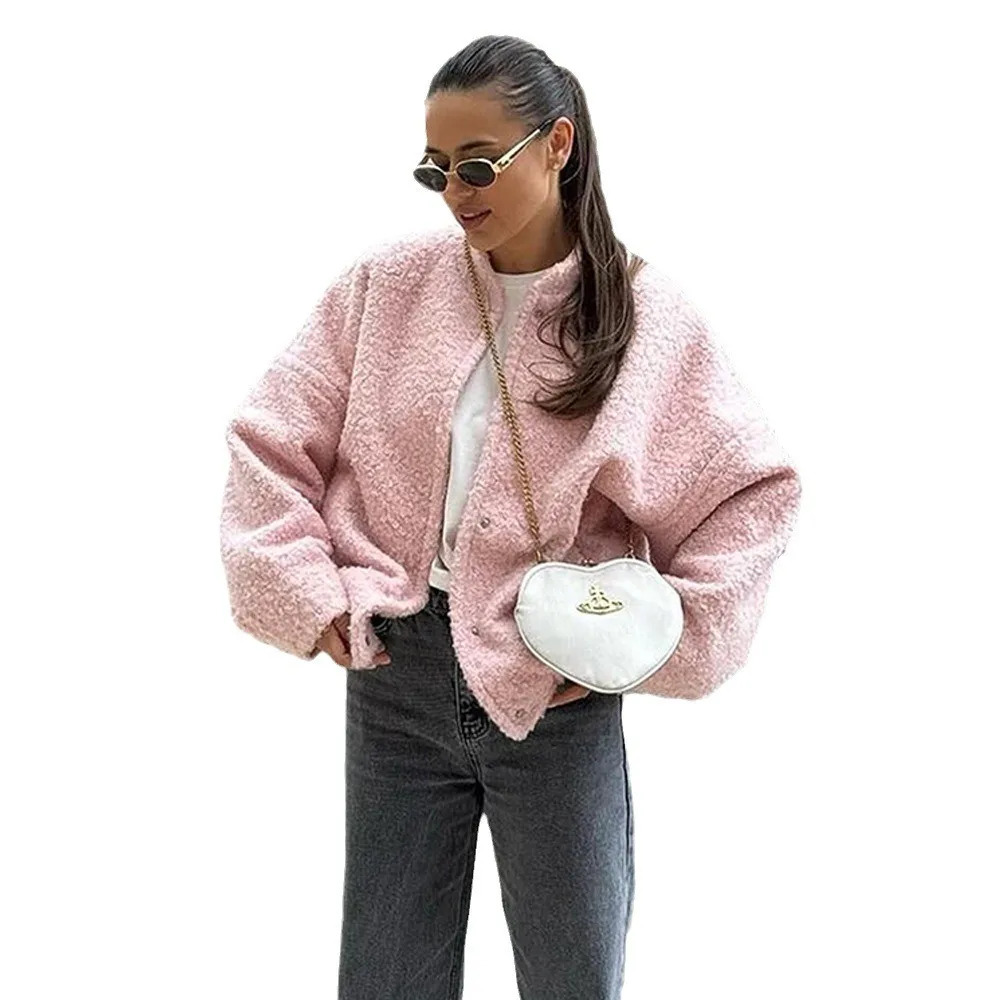 Casual Stand Collar Coat Loose Fit European and American Style with Single Breasted Multi Button Pocket Long Sleeve Women Jacket