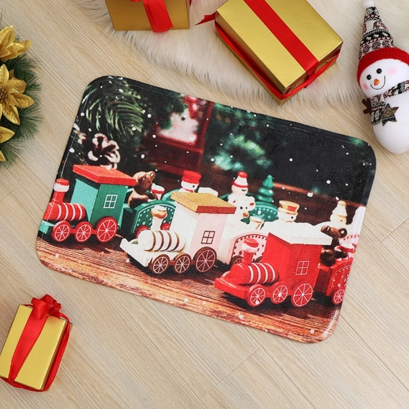 Snowman Holiday Christmas Doormat Santa Elk Train Print Indoor Outdoor (Red, 40X60cm) Christmas Season Drop Shipping