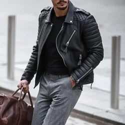New Autumn Winter Men's Thickened Lapel Clothes Coat Jackets Zipper Pu Leather Jacket Long Sleeve