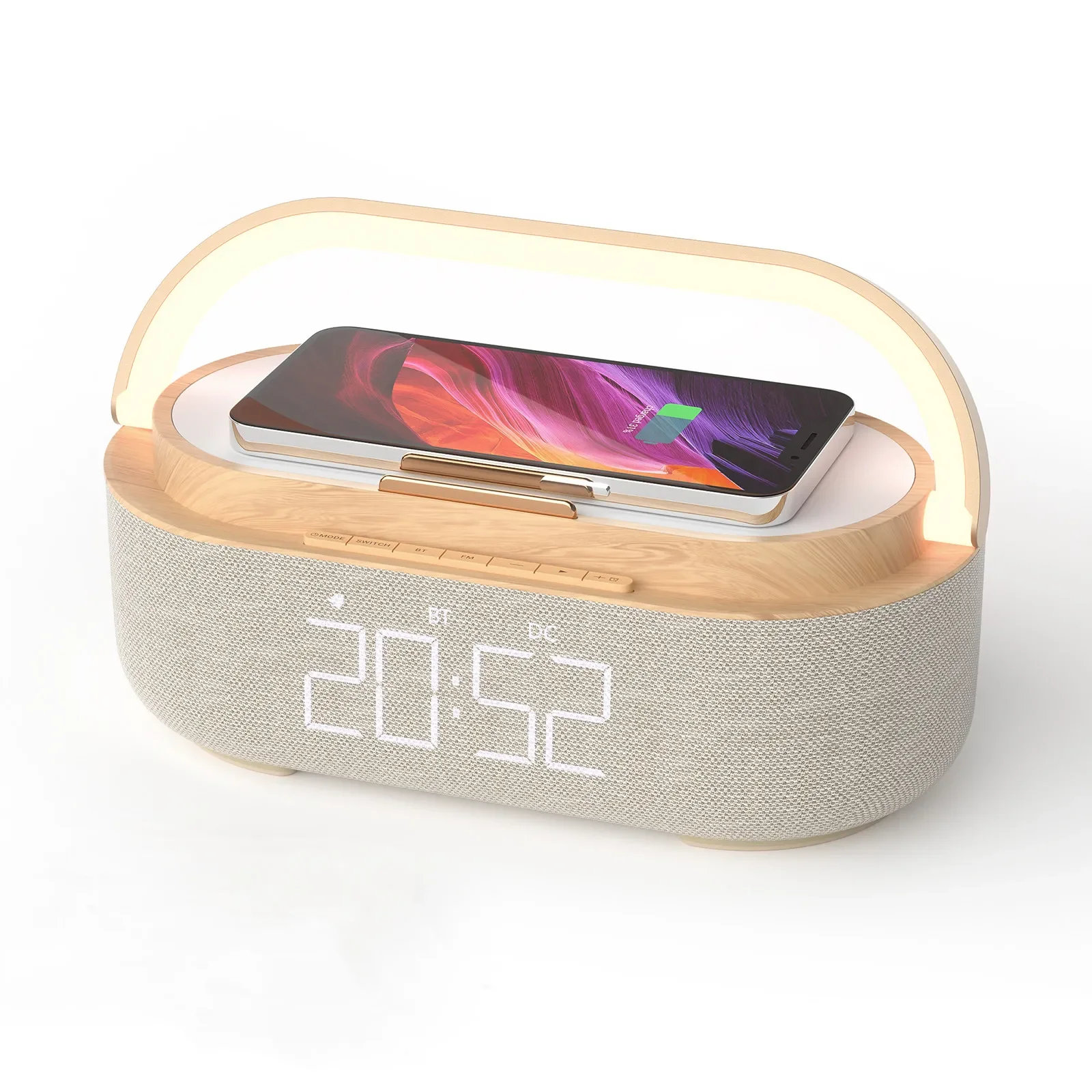 Wireless Charger 15W Bluetooth speaker alarm clock FM radio night light dual wireless speaker family bedside digital alarm clock