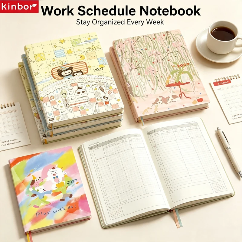 Kinbor 2027 Illustrated B6 Weekly Planner,Time Management Efficiency Handbook 80g Paper,Schedule Organizer Fountain Pen Friendly