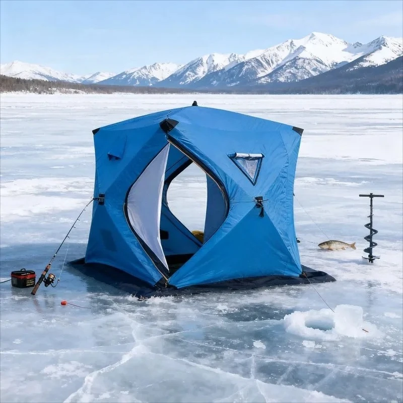

9.5mm Pole 3-Layer Insulated Ice Fishing Shelter 150/180/210cm Instant Pop-up Windproof Waterproof Warm Tent Portable Easy Setup