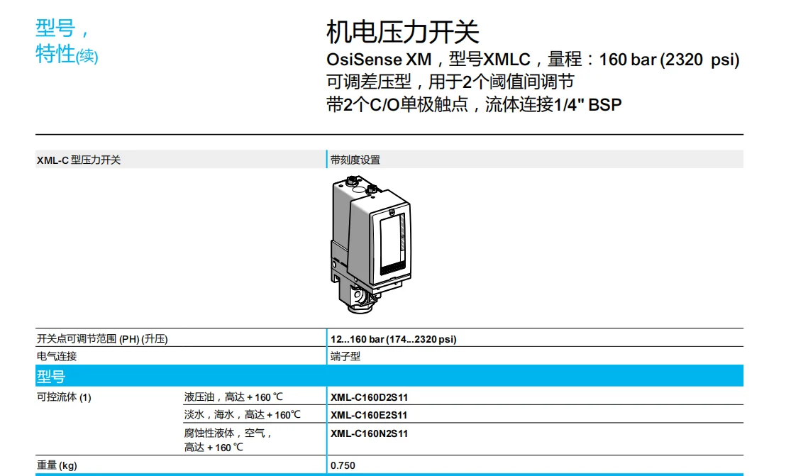 Telemecanique Pressure Switch XMLC160D2S11 XMLC300D2S11 XMLD500D1S11