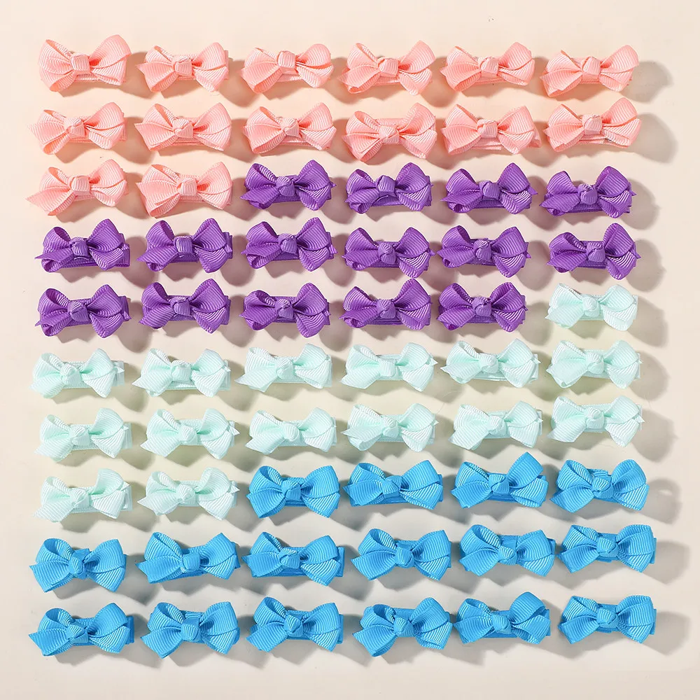 

60 шт. случайные однотонные мини-заколки для волос с бантом, модные новые бутиковые заколки для волос ручной работы с бантом, оптовая продажа, детские аксессуары для волос
