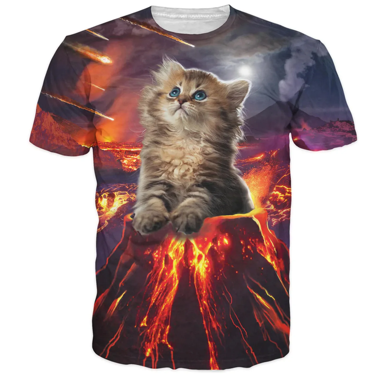 Camiseta divertida con estampado de gato en 3D para hombre, mujer y niño, ropa de calle informal de gran tamaño, camisetas de manga corta, Y2k