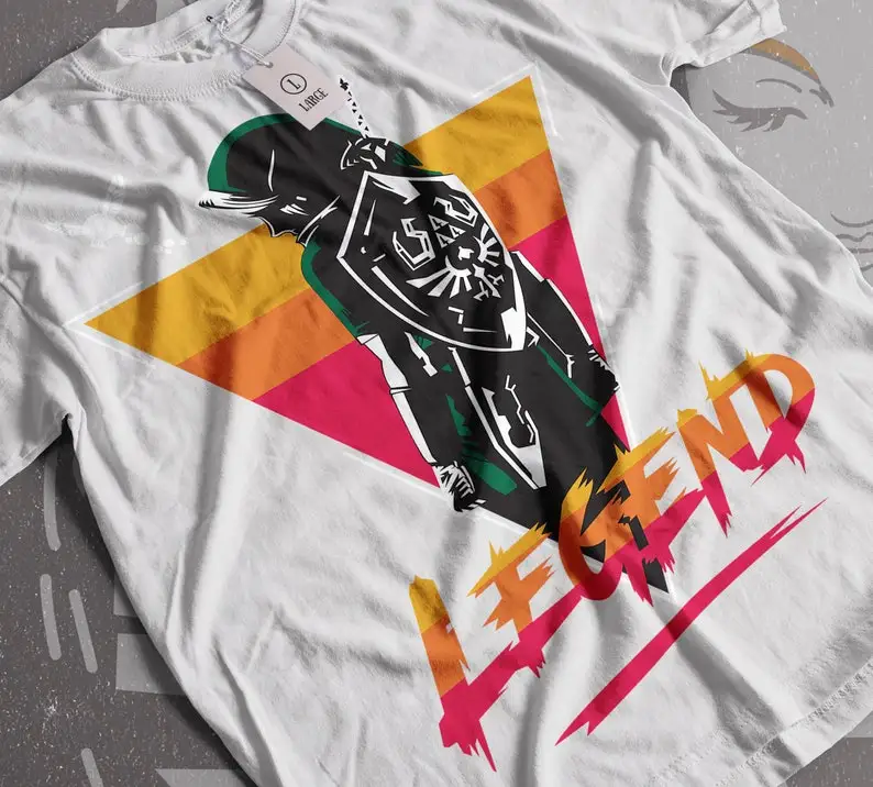 Legend of Zelda Link Game Printed Round Neck T-shirt for Men and Women Retro Character Short Sleeve Street Top