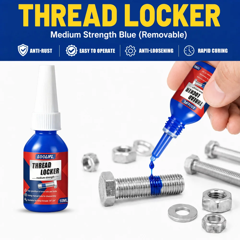 LOOLIFL Medium Strength Blue Thread Locker 10ml Anti Vibration Screw Locking Adhesive Anti Rust Sealant for 1/4