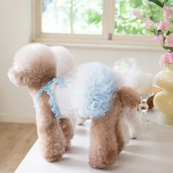 Pet Spring/Summer Gradient Mesh Skirt Pet Cat and Dog Fluffy Dress Teddy Skirt INS Fashion Pet Sunscreen Breathable Clothes