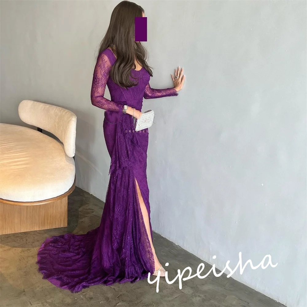 Gaun Prom Arab Saudi klasik gaya Modern Formal malam persegi kerah putri duyung renda Satin Bespoke acara es