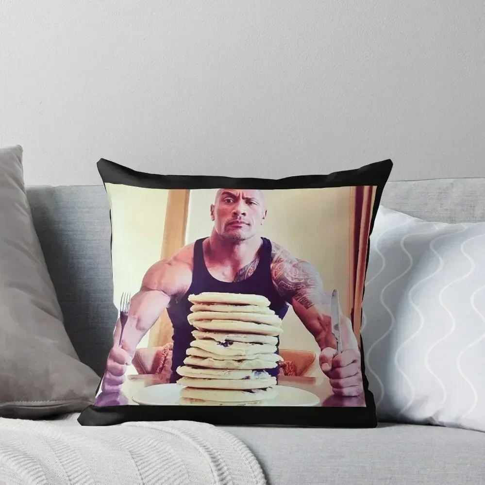 

Dwayne The Rock Johnson Eating Blueberry Pancakes Throw Pillow Cushions Home Decor Couch Cushions anime girl pillow