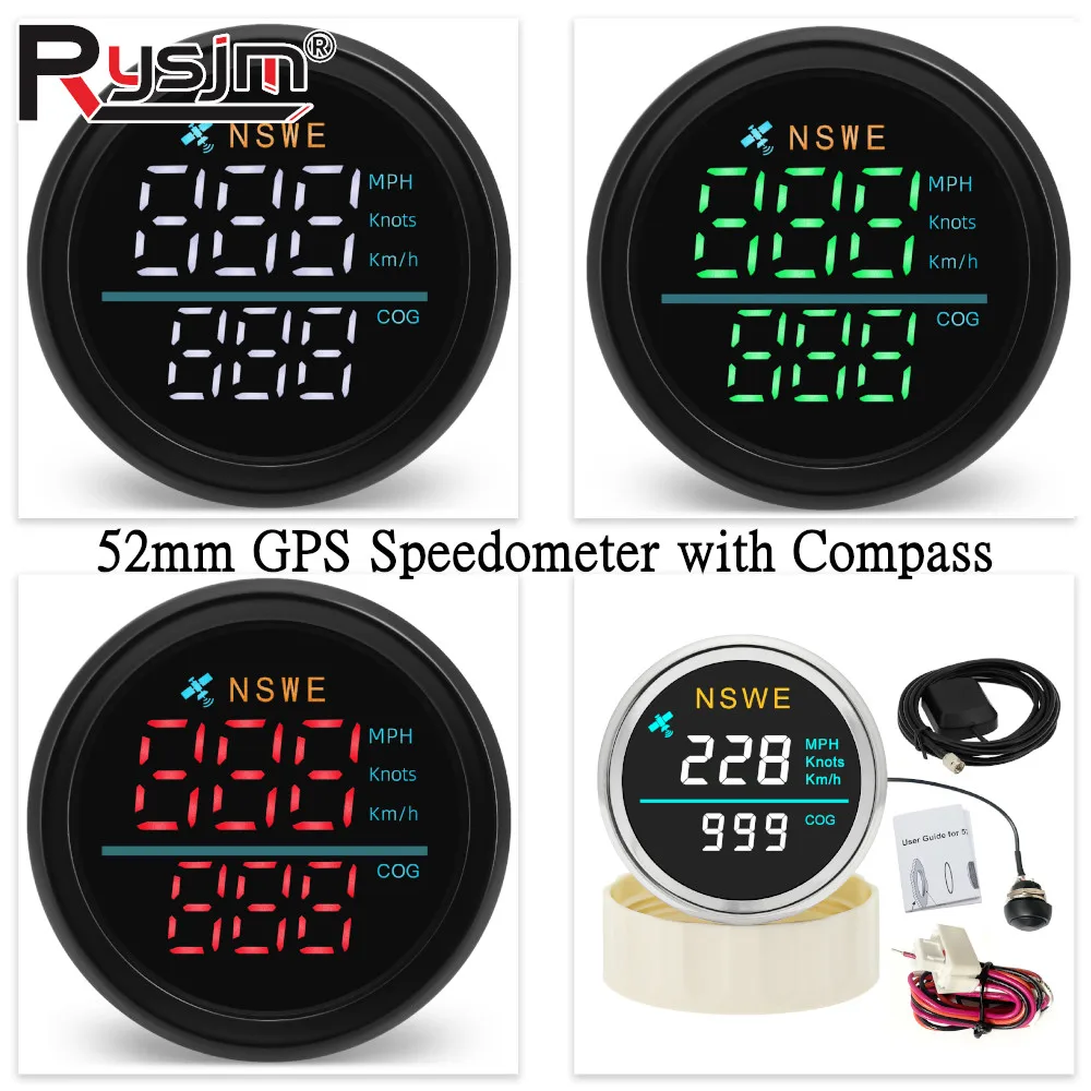 

N Waterproof 52mm GPS Speedometer with Compass 0-999MPH,Knots,Km/h adjustable for Marine Boats Yacht without Odometer 12V/24V