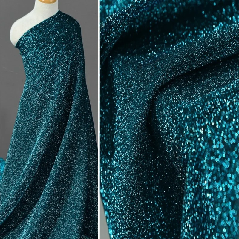 

Blue Fabric Dazzling Fil-Lumiere Weave High Stretch Dress Latin Dance Wear
