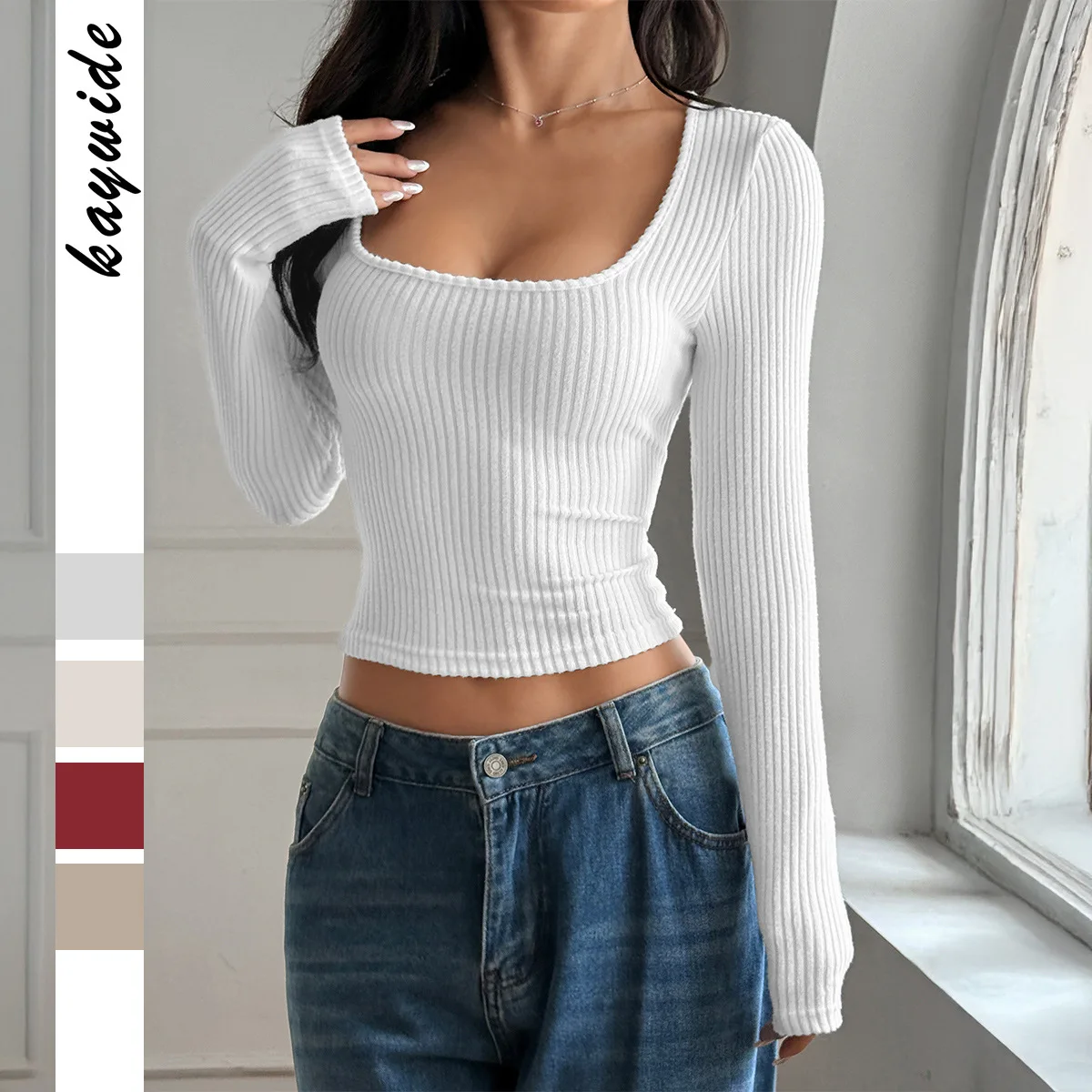 

2025 T-Shirt Clothes Woman Clothing Top Women Basic All-Match Tops New Y2K Sexy Style Solid Color Long Sleeve Vest T-Shirt