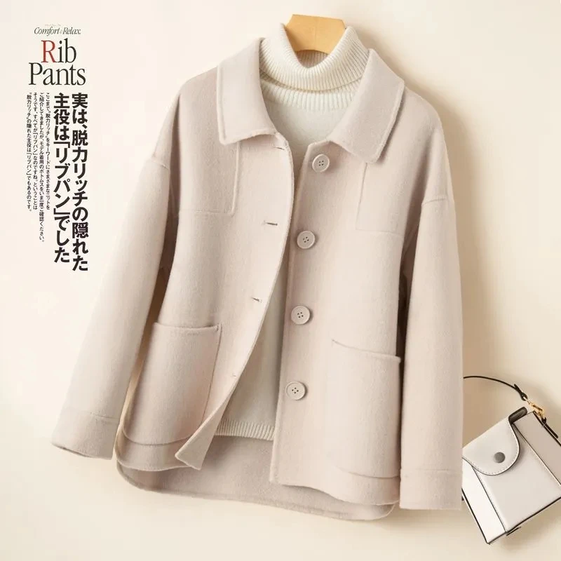 2023 New Autumn Winter Coat Women Short Woolen Jacket Korean Single-Breasted Pocket Camel Black Beige Cashmere Outerwear Female