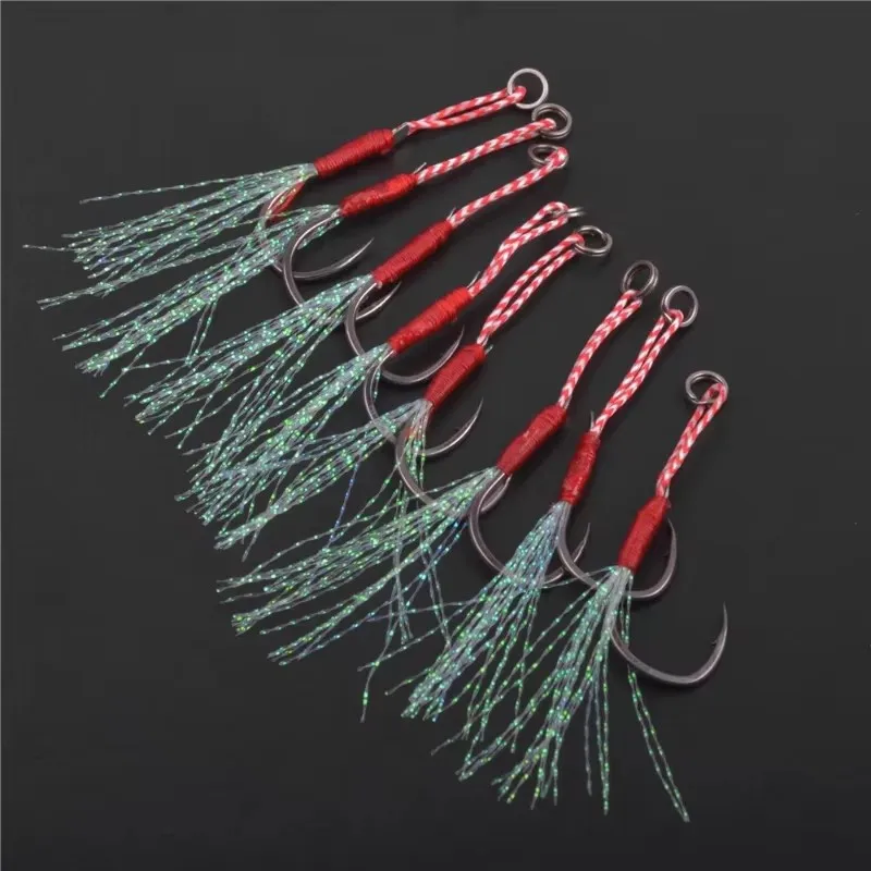 10-50 Stück Guss-Jig-Assist-Haken aus Hochkohlenstoffstahl mit Winkel und Widerhaken, Gefiedert, für Seenfischen, Slow Jigging, Meeresangeln, Pesca Fischhaken