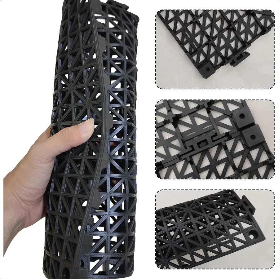 12 Pack Modular Interlocking Cushion 11.6" x 11.6" Rubber Mat Floor Tile Mats Drain Pool Patio Balcony Yard Pet Area Washer Pad