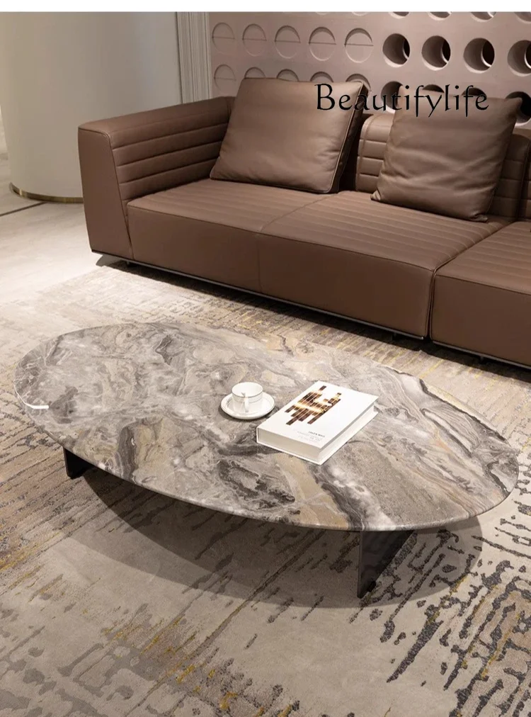 

yj5 Modern light luxury living room oval coffee table Italian minimalist natural marble designer combination living room
