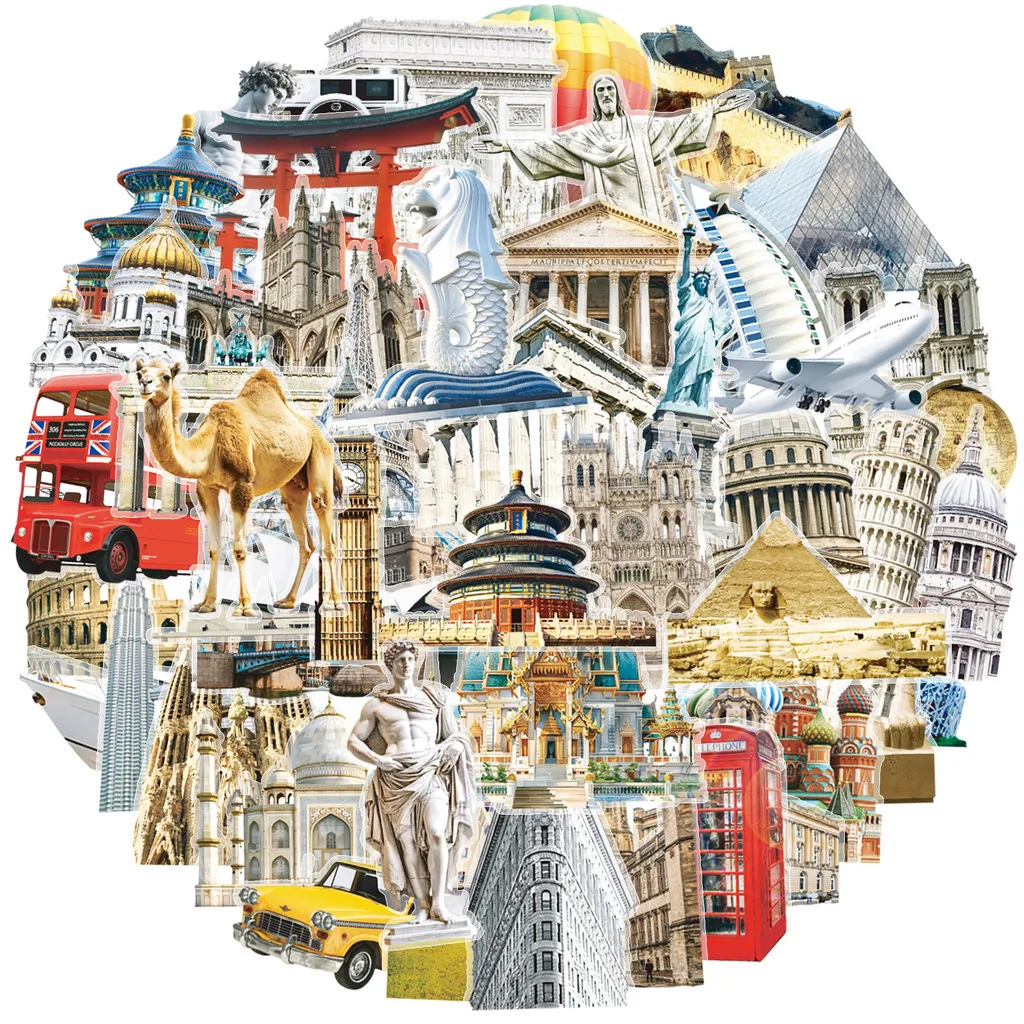 50 Pcs World Famous Landmark Building Graffiti Stickers - Waterproof PET Decals for Luggage, Bicycle, Scooter AnimeWorlds Store