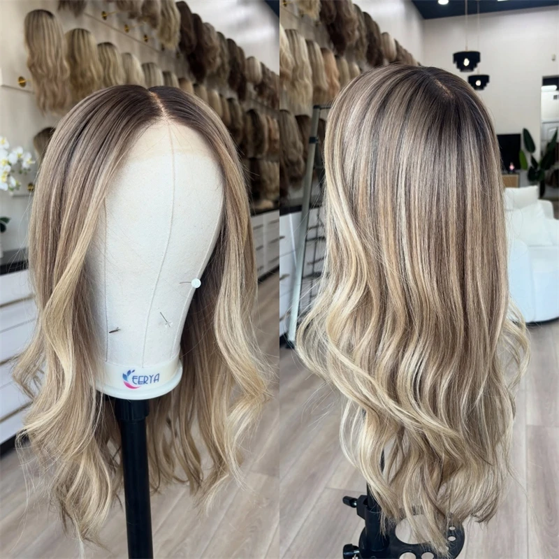 

Heat Resistant Hair Synthetic Wigs Ombre Blonde Brown HD Lace Front Wig Realistic Hairline Wig For Women Alopecia Hairloss Party