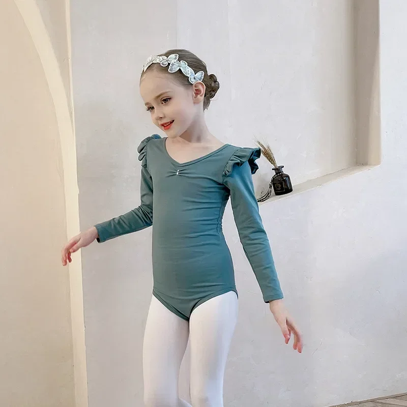 Girl Ballet Tutu Dress Professional Kids Gymnastics Dance Ruffles Long/Short Sleeve Leotard  Practice Ballet Costume Ballerina