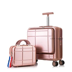 Valise d'ordinateur de 18 pouces pour femmes, valise à ouverture frontale, petite boîte à mot de passe d'embarquement, ensemble de bagages à roues universelles