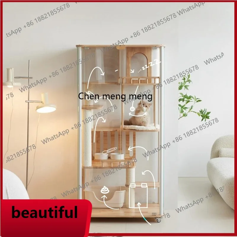 

X Luxury cat villa panoramic tempered glass ultra-white glass cat nest movable interior