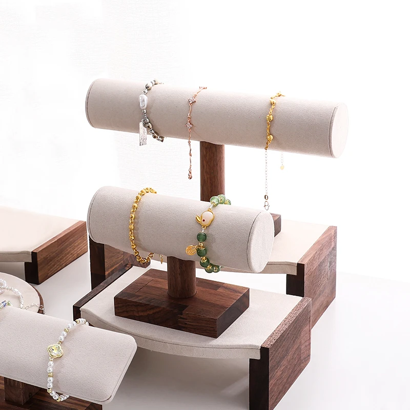 Organizador de escritorio de bambú de tres niveles para pulseras y collares 5