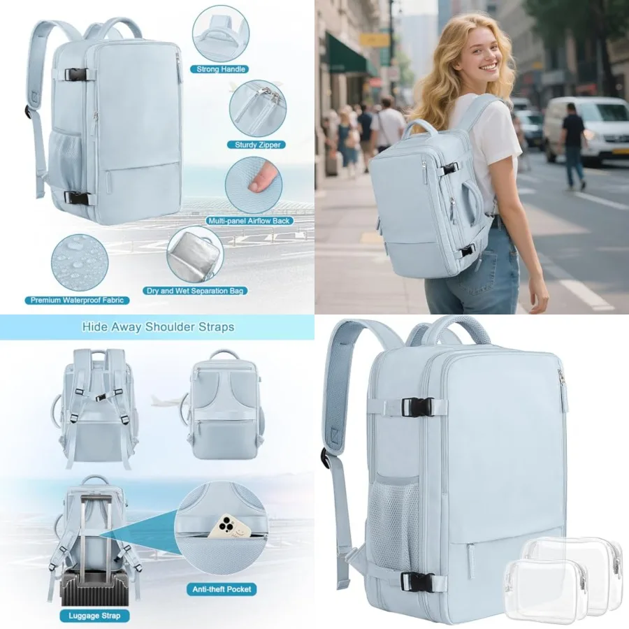 Large Expandable Travel Backpack for Men and Women, 17 Inch Laptop, Waterproof, Casual, College, Business, Hiking, Camping