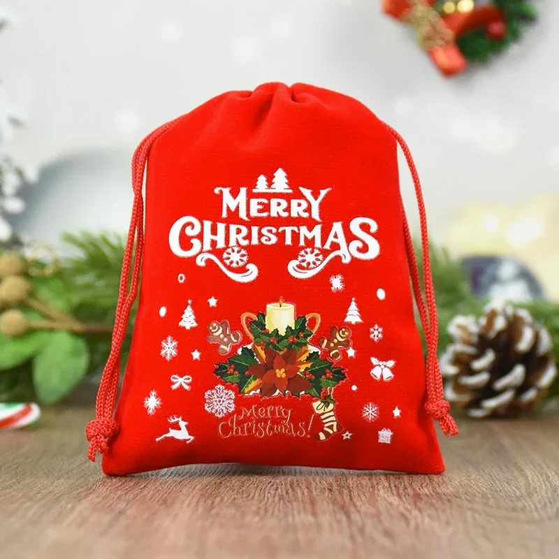 5 teile/los Weihnachten Muster Samt Taschen 9x12 15x20cm kleine Weihnachten Süßigkeiten Geschenk Tasche Kordel zug Beutel Boutique Schmuck Verpackung Taschen – Detail 11