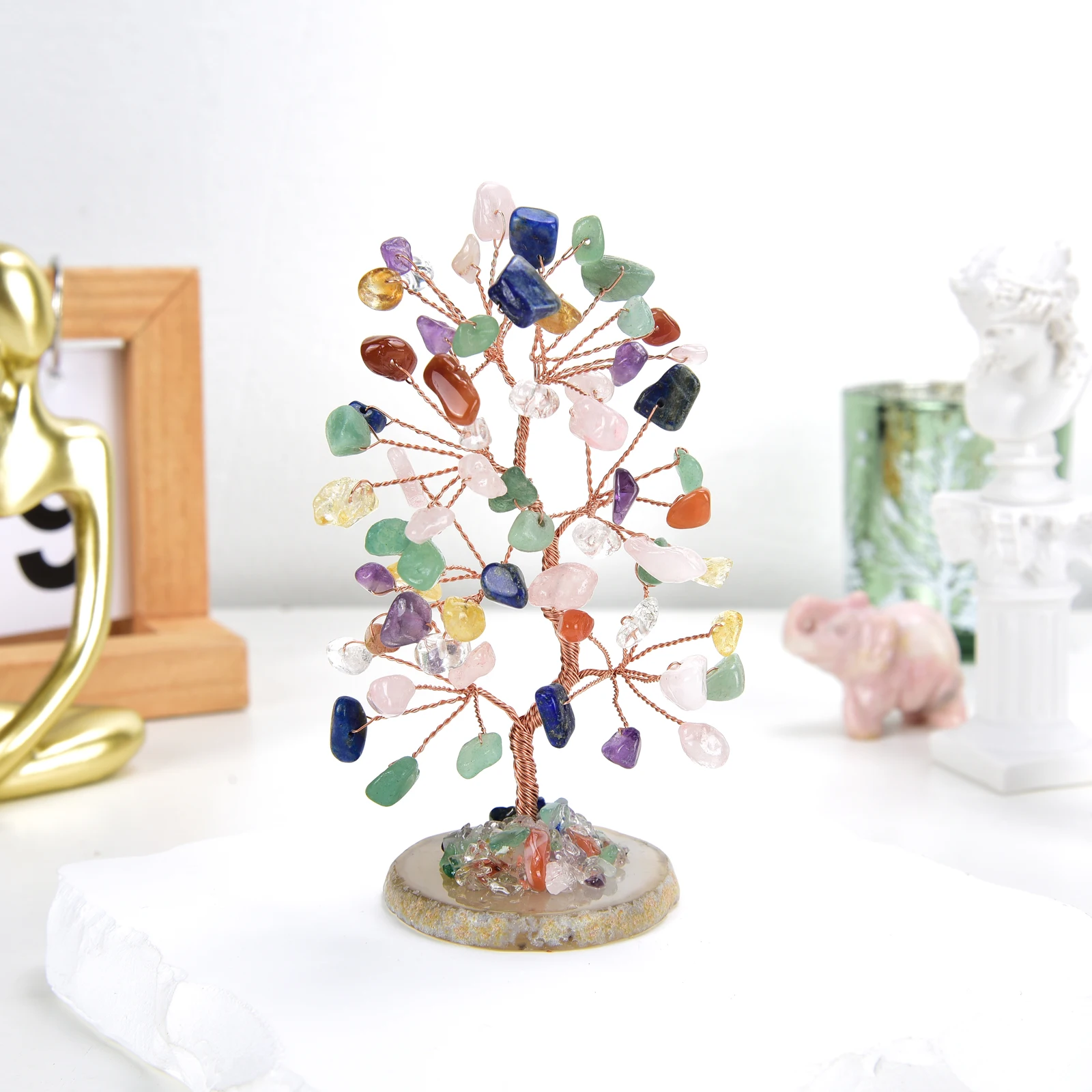 Lucky Crystal Tree Random Stone Base Natural Crystal Money Tree for Positive Energy Crystal Tree Home Office Decoration