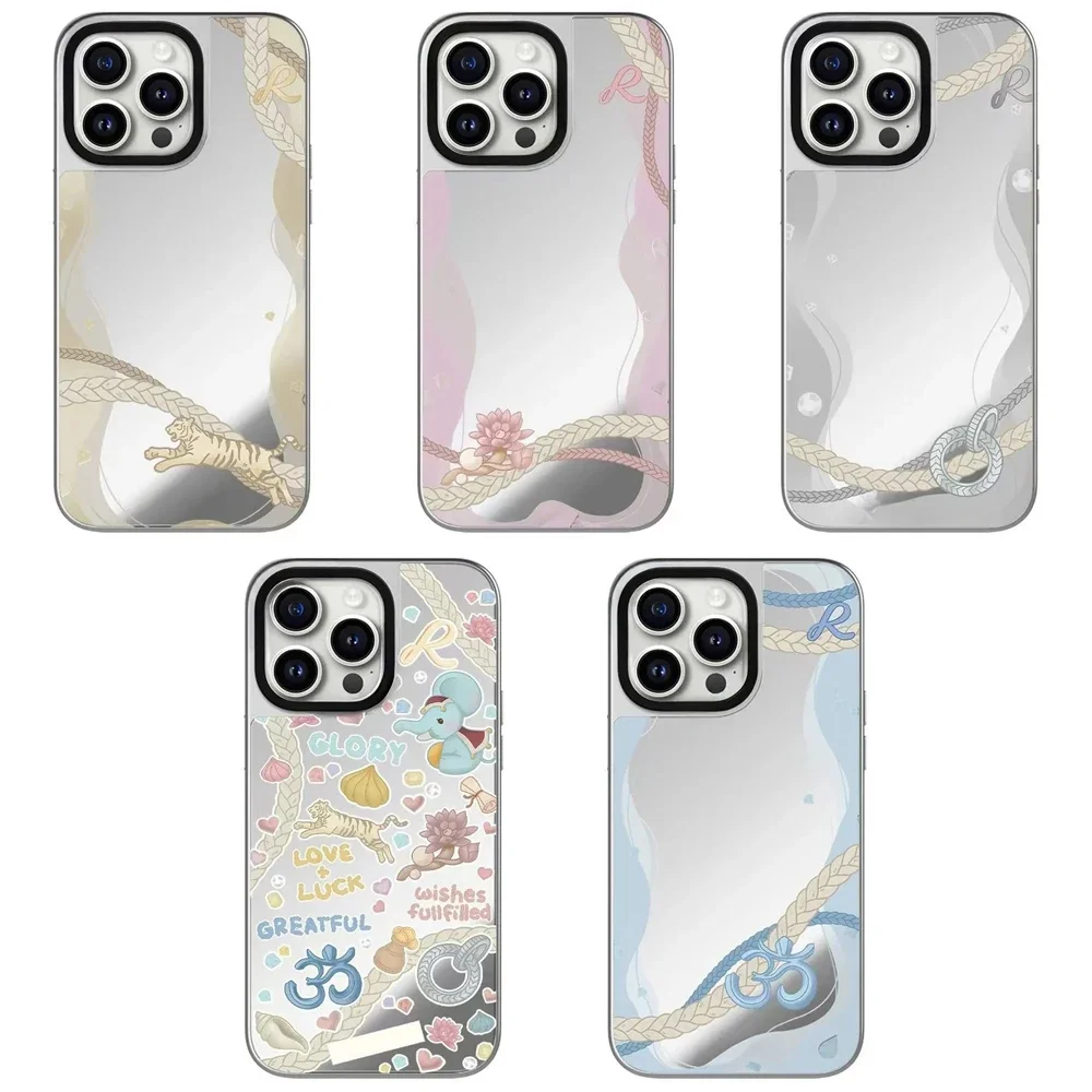 

Rope Wave Silver Border Mirror Surface Protective iPhone Case Cover for 16 15 14 13 12 Pro Max Case