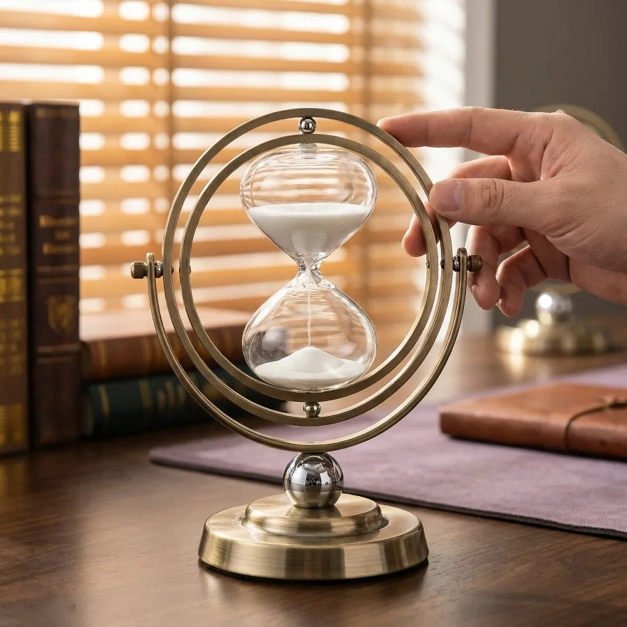 Rotating Hourglass Aesthetic Sand Clock Vintage Globe Sandglass Shower Timer Sand Watch Luxury Room Decoration Table Accessoies