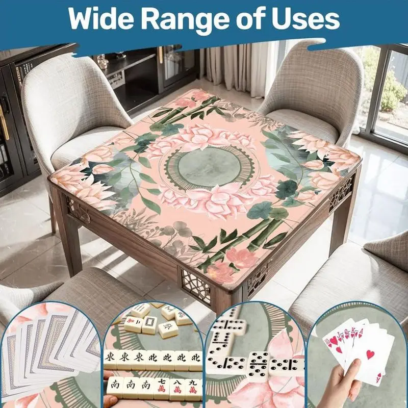 VIKAMA Pink Lotus Bamboo Mahjong Mat Non Slip Silent Rubber Foldable Waterproof Game Pad For American Mah Jongg Home Party