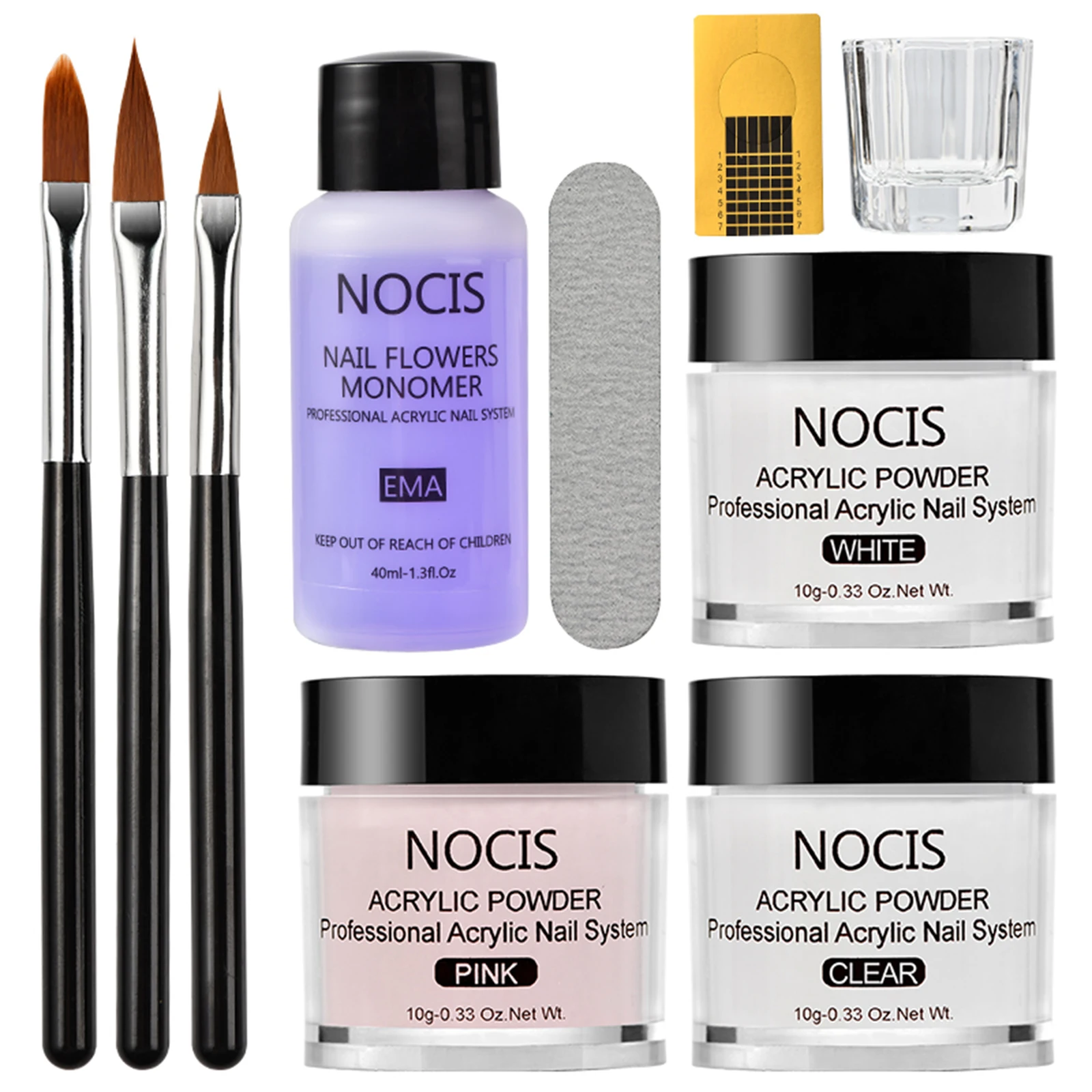 NOCIS Acrylic Nail Kit Acrylic Powder Acrylic Liquid Set Nail Art Crystal Powder Liquid Monomer with Nail Pens Nail Forms