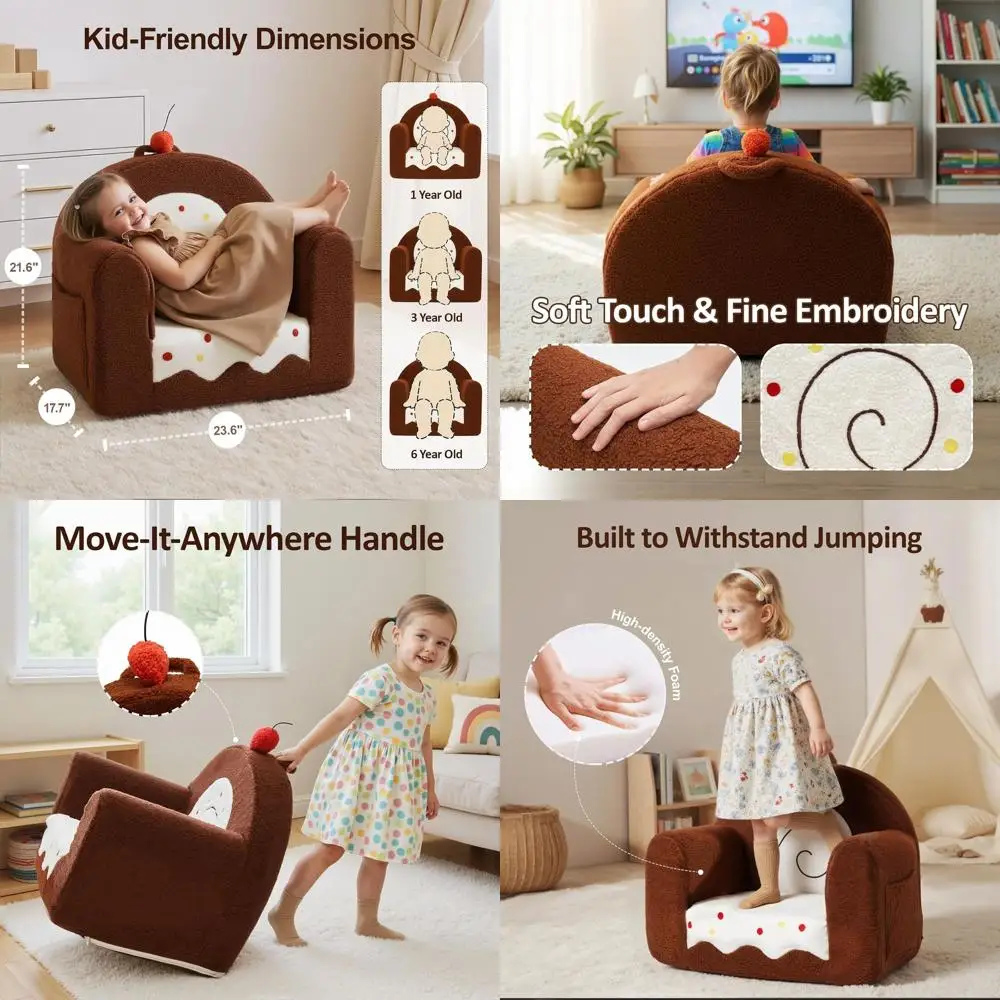 

Sherpa Fabric Toddler Sofa with Book Pocket & Carry Handle, Perfect for Ages 1-6, Playroom or Bedroom, Ideal Gift for Girls (Cak