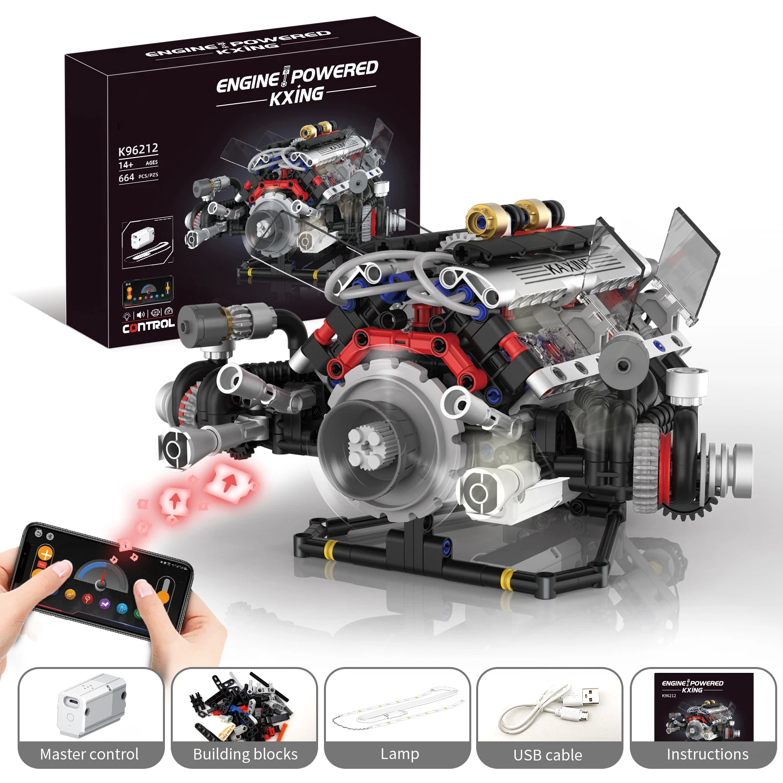 

Simulation of top supercar V6 mechanical engine, 664PCS electric building block toy model assembly, boys' educational toy gift