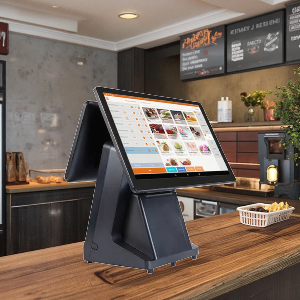 15 6-Zoll-Dual-Touchscreen mit Drucker-Kassensystem für Einzelhandelsgeschäfte, Fenster, All-in-One-Register-Terminalsystem, Abrechnung