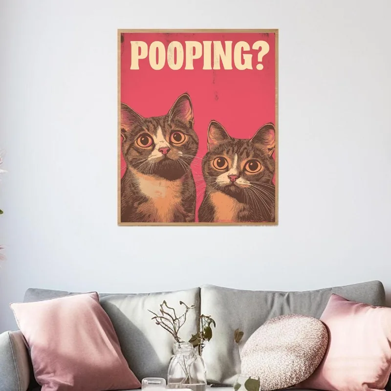 Humorous Bathroom Wall Art Canvas Print Vintage Quirky Animal Poster with Cat Tiger Bear Funny Toilet Decor Restroom Home Humor