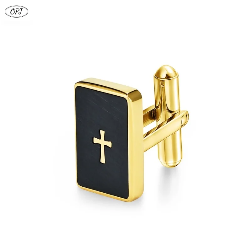 Alin Classic Display Standard Carbon Fiber Stones Setting Gold 316L Stainless Steel Cufflinks Findings for Men Wholesale