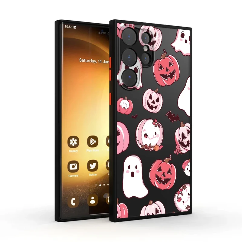 Custodia per zucca di Halloween Happy Ghost per Samsung Galaxy S25 Edge S10 S23 Ultra S9 S24 FE S20 S22 Plus S21 Cover posteriore per telefono