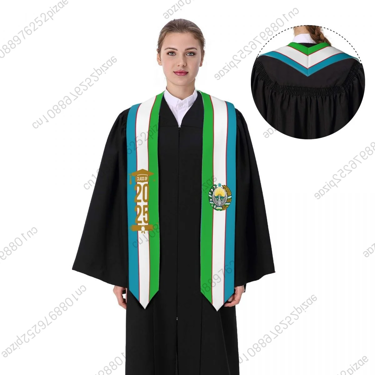 

New Uzbekistan Flag Class Of 2025 183*13CM Graduation Stole Sash Scarf For International Students Proud