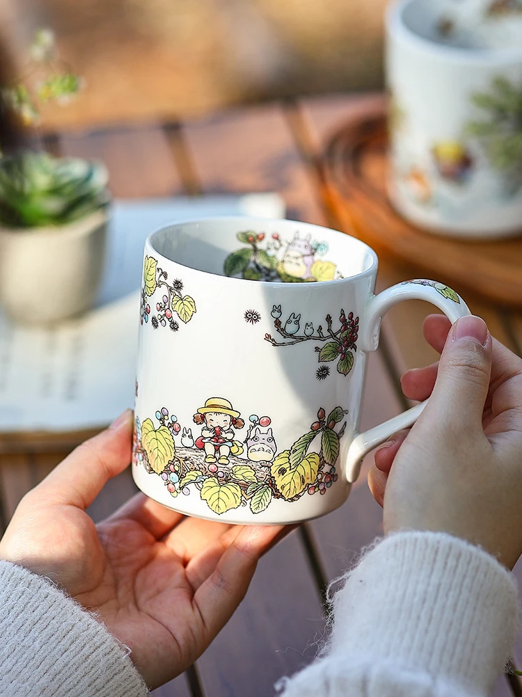 Taza de Café de Porcelana Noritake con Diseño de Totoro, Estilo Japonés, Taza de Té Roja de Porcelana Blanca para Adultos
